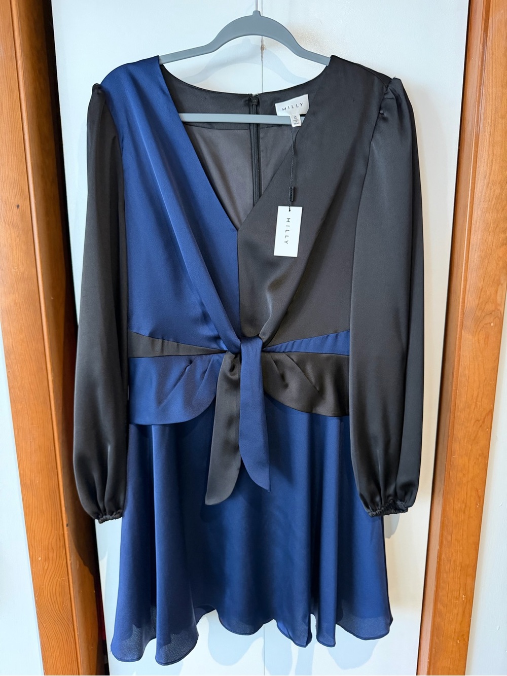 Brand New NWT Milly Two-Tone Long Sleeve Stella Satin Mini Dress - Size 12